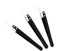 Lot de 3 pinces à épiler en céramique de précision avec ouverture inversée - Pince à souder magnétique non conductrice avec pointes pointues et incurvées, outil électronique résistant à la chaleur
