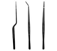 Lot de 3 pinces alimentaires en acier inoxydable, 25 cm, pinces de cuisine noires pour barbecue, modèles droit, courbé et type pistolet, pour steak, grillade, friture, service