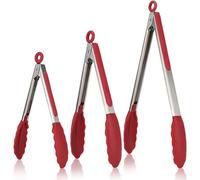 Lot de 3 Pinces Barbecue en Acier Inoxydable Ustensiles Cuisine avec Poignée Silicone Résistante à La Chaleur Pince Buffet Anti-adhé sans BPA Rouge