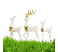Lot de 3 piquets de Noël avec renne lumineux pour extérieur, en fer blanc lumineux, 46 x 21 cm, ornements de pelouse à LED pour les vacances, de jardin, résistants aux intempéries