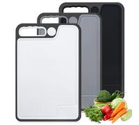 Lot de 3 Planche a Decouper Plastique, Planche à Découper Antidérapante Professionnelle, Grande Planches à Découper Cuisine avec Rainure de Jus & Presse-Ail - 35 x 23cm pour Fruits, Légumes, Viande