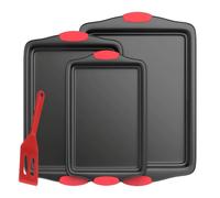 Lot de 3 plaques de cuisson en acier au carbone avec poignées en silicone