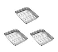 Lot de 3 plaques de cuisson pour grille-pain de 25,4 cm et grille de cuisson, petite plaque de cuisson en acier inoxydable avec grille de refroidissement
