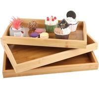 Lot de 3 plateaux de service en bambou avec poignées, grands plateaux rectangulaires de cuisine, lot de 3 plateaux de service, bois, plateau pour le petit-déjeuner, plateau en bois pour le petit-déjeu
