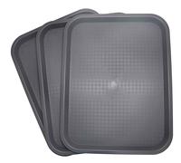 Lot de 3 Plateaux de Service Rectangulaires en Plastique - Plateaux Fast-Food/Cantine Plateau Petit déjeuner (Gris)