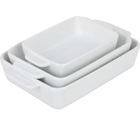Lot de 3 plats à four Relaxdays, en céramique, 3 tailles, rectangulaires, pour lasagnes, gratins, tiramisu, lavables au lave-vaisselle, plats de cuisson, blancs