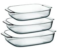 Lot de 3 plats à gratin en verre borosilicaté, 1,8 l + 2,5 l + 3,1 l, plat à lasagnes rectangulaire, plat à gratin avec poignées