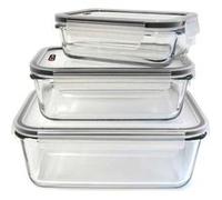 Lot de 3 Plats en Verre avec Couvercles en Plastique Hermétiques - ERNESTO - ALTOBUY Transparent