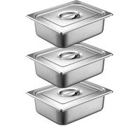 Lot de 3 plats inox gastro 1/2 avec couvercle 32,5×26,5×6,5cm, compatibles four convection, plaque cuisson et réfrigérateur