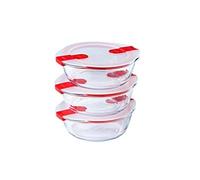 Pyrex Cook & Heat - Lot de 3 Boites Rondes Identiques - 1L - Verre Borosilicate - LunchBox - Couvercle Hérmétique spécial Micro-Onde - Made in France