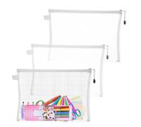 Lot de 3 pochettes de rangement en nylon transparent extra large avec fermeture éclair, 21 x 12 cm, pochette multifonction de 33,7 x 25 cm pour fournitures scolaires, jeux, puzzles, rangement de 3