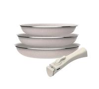 Lot de 3 poêles Ø18Ø20Ø24cm en aluminium pressé avec revêtement ILAG + poignée amovible Click&Cook, Convient à induction, anti-adhésives, sans PFOA, passe au lave-vaisselle et au four