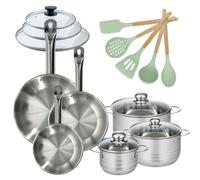 Lot de 3 Poêles 20/24/28cm et 3 Faitouts 16/20/24cm avec couvercles Fackelmann Etherna avec 5 ustensiles