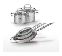 Lot de 3 Poêles 24/28/32 cm Elo Relief Solution et 2 Faitouts 12/14 cm Aluminium|Noir