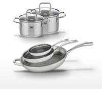 Lot de 3 Poêles 32/28/24 cm & 2 Faitouts 16/14 cm Elo Relief Evolution