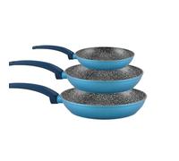 Lot de 3 poêles bleues en aluminium antiadhésives avec fond à induction idéal pour une répartition optimale de la chaleur - trois dimensions 18 - 22 - 26 cm pour cuisiner différents plats - Lavables