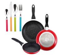 Lot de 3 poêles San Ignacio Ø16Ø20Ø24cm + 24Pc couverts en acier inoxydable multicolore