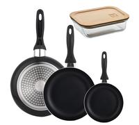 Lot de 3 poêles Wellhome 16/20/24 en aluminium pressé + Hermétique de 650 ml en verre borosilicate