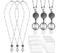 Lot de 3 porte-cartes d'identité et bobine rétractable, porte-clés rétractables en plastique transparent et étanche pour porte-badge d'identité et cordon pour clés, badge, noir