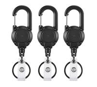 Lot de 3 Porte Clef Retractable, Cordon avec Câble en Acier de 60 cm, Robuste Porte Badge Tour de Cou rouleur Extensible