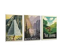 Lot de 3 posters avec impression artistique murale sur toile, motif: The Shire, motif: Le Seigneur des Anneaux, style rétro, style anime Reise, décoration moderne pour chambre à coucher, 20 x 30 cm