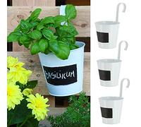 Lot de 3 pots à herbes - Blanc - Diamètre : 15 cm - Hauteur : 5 cm - Pour suspendre et écrire - Pour pot de fleurs - Pot à fleurs suspendu