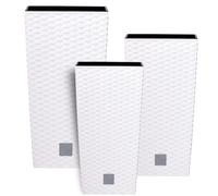 Lot de 3 pots de fleurs avec insert en rotin, couleur blanche, 42, 50 et 55 cm, en plastique, forme trapézoïdale haute et carrée