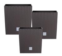 Lot de 3 pots de fleurs avec insert en rotin, couleur marron foncé, 26, 32 et 40 cm, en plastique, forme trapézoïdale et carrée