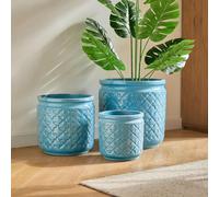 Lot de 3 pots de fleurs en céramique, couleur bleu antique, diamètre 38,1/30,5/22,9 cm