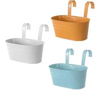 Lot de 3 pots de fleurs en fer à suspendre, avec double crochet détachable, pour balustrade, clôture, jardin décoration