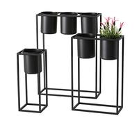 Lot de 3 pots de fleurs en métal noir avec 6 pots au total - Jardinière en métal - Porte plante pour plantes et plate-bande surélevée