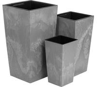 Lot de 3 pots de fleurs en plastique style béton 42 / 45 / 50 cm gris clair, forme trapézoïdale et carrée