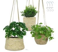 Lot de 3 pots de fleurs suspendus – Paniers suspendus naturels pouvant servir de pots de fleurs d'intérieur, de décoration bohème ou de paniers de rangement, 17–20 cm