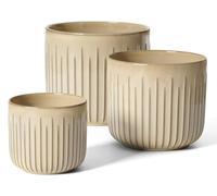Lot de 3 pots en céramique beige, de 21 cm, 17 cm et 14 cm, avec trous de drainage, pour plantes d'intérieur