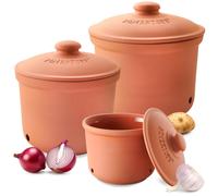 Lot de 3 pots en terre cuite : pot pour pommes de terre, pot pour oignons, pot pour ail