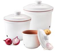 Lot de 3 pots en terre cuite : pot pour pommes de terre, pot pour oignons, pot pour ail, couleur blanche