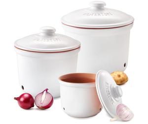 Lot de 3 pots en terre cuite : pot pour pommes de terre, pot pour oignons, pot pour ail, couleur blanche