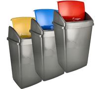 Lot de 3 poubelles de 50 l - Bacs de tri gris de 50 l avec couvercle jaune, bleu, rouge - Idéal pour le tri des déchets