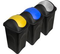 Lot de 3 Poubelles de recyclage Couvercle à bascule 60L Verre papier plastique