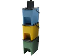 KITCHEN MOVE Lot de 3 Poubelles Empilables 20L pour Recyclage BERGEN Poubelles de Tri Sélectif en Plastique, Couleurs Jaune, Bleu, Vert et Gris