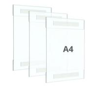 Lot de 3 présentoirs muraux en méthacrylate A4 avec ruban adhésif double face, cadre en acrylique, porte-documents transparent.