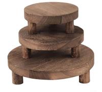 Lot de 3 présentoirs ronds en bois naturel pour pots de fleurs, bougies, plateau surélevé compact et rustique pour comptoir de table (feu lourd)