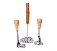 Lot de 3 presse-purée en acier inoxydable avec poignée en bois, presse alimentaire ergonomique pour nourriture, avocat, citrouilles et légumes, ensemble d'outils de cuisine