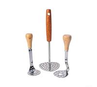 Lot de 3 presse-purée en acier inoxydable avec poignées en bois, presse-purée ergonomique pour nourriture, avocat et légumes, ensemble d'outils de cuisine marron