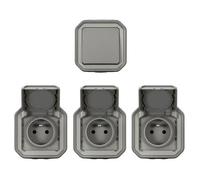 Lot de 3 prises 2 pôles+terre et 1 interrupteur Legrand Plexo gris