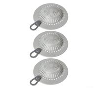 Lot de 3 protections antidérapantes en silicone gris | Attrape efficacement les cheveux, double grille de filtration, matériau en silicone souple, empêche les bouchons