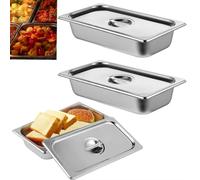 Lot de 3 RéCipients Bac Inox Alimentaire Avec Couvercle, Bac Gastro Inox gn 1/3 Avec couvercle, 32,6 x 17,8 x 6,5 CM