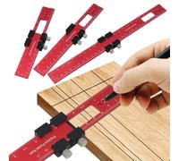 Lot de 3 règles de poche de précision en aluminium pour le travail du bois - Règle coulissante en pouces et métrique - Outil de traçage carré (rouge)