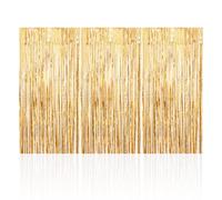 Lot de 3 rideaux de pluie dorés en soie - 1 rideau de porte à pompons dorés de 2 m - Décoration de rideau de fête - Accessoires de tissu mural - Convient pour les fêtes de vacances, les décorations de