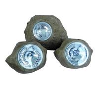 Lot de 3 rochers solaires de jardin à poser - LUMISKY - ROCKY BROWN - 14 et 9 cm - Balisage - LED blanc